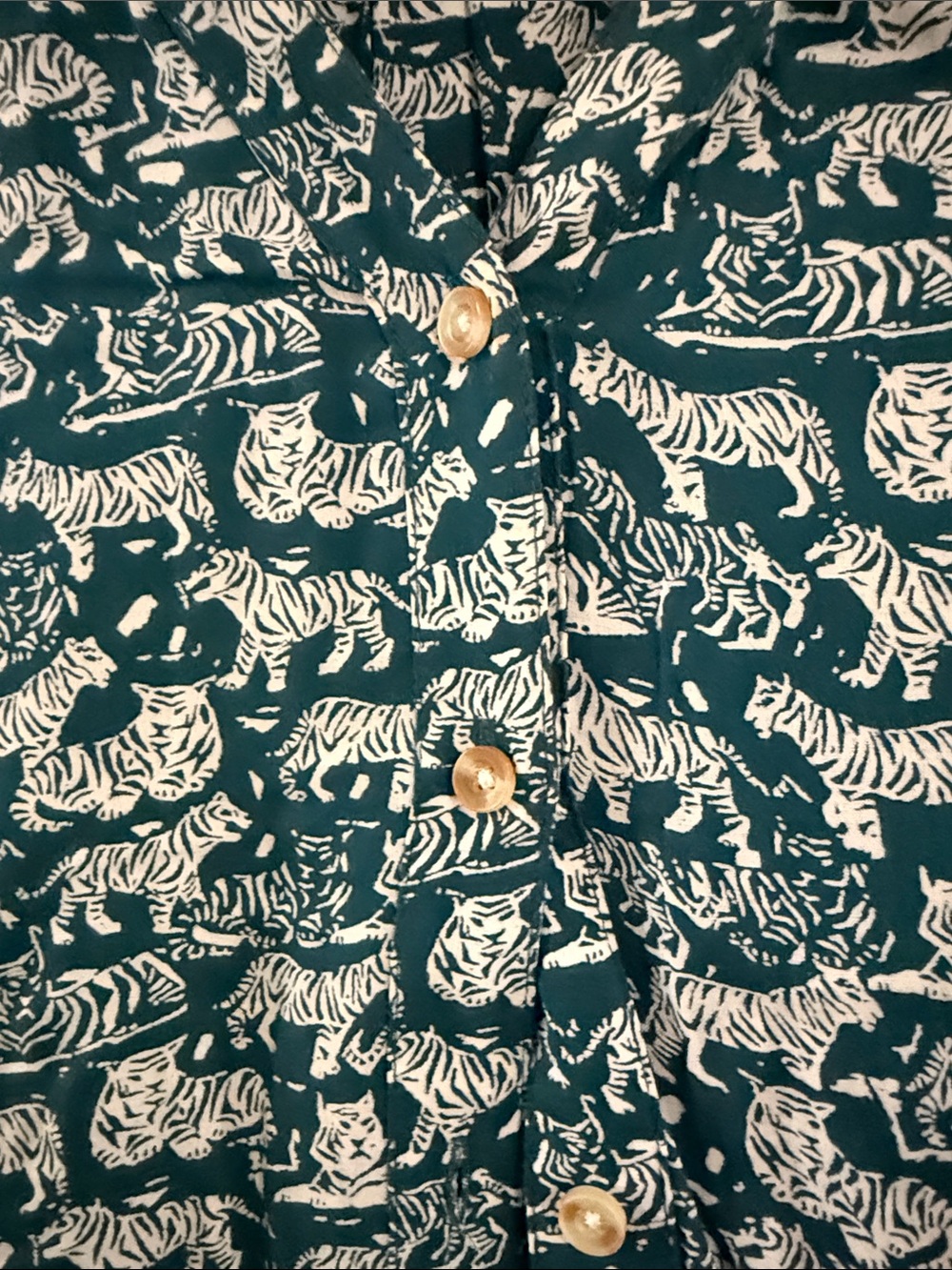 Anthropologie Maeve “Amara” Teal White Tiger-Print Button-Up Shirt - Picture 11 of 13